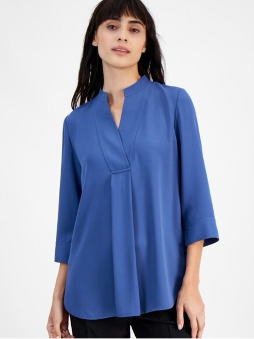 Anne Klein Women's Pleat-Front 3/4-Sleeve Tunic Top